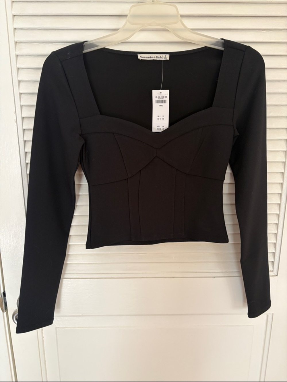 Abercrombie & Fitch Black Long-Sleeve Bustier Top with Square Neck
